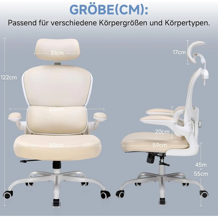 COMHOMA Bürostuhl Ergonomischer Schreibtischstuhl mit 3D Kopf- und Lendenwirbelstütze (Packung), verstellbare Kopfstütze und Armlehnen, Höhenverstellbar – Bild 2