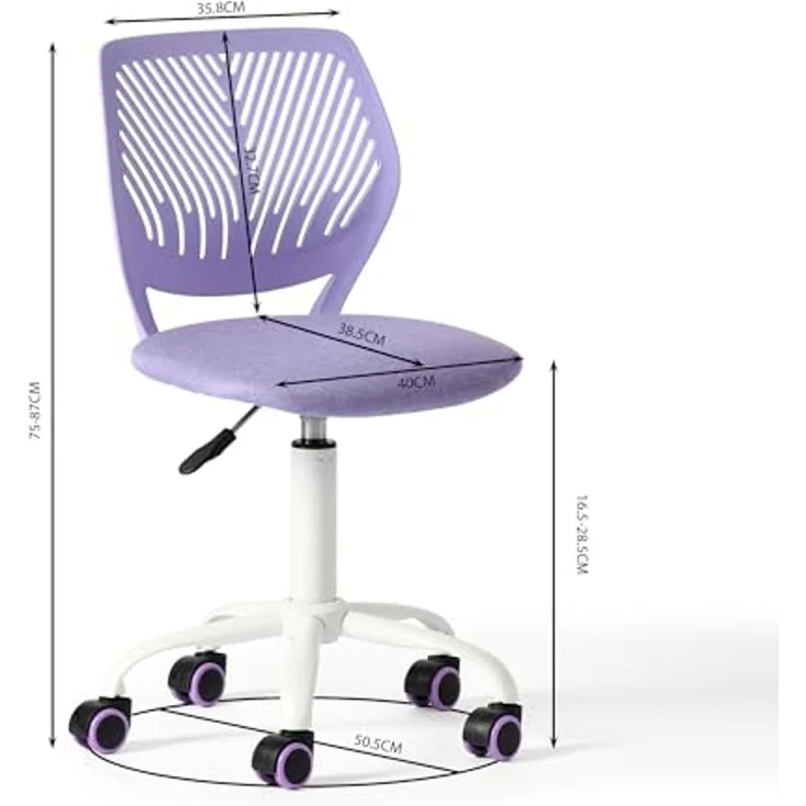 FurnitureR Bürostuhl für Jugendliche, Arbeitsstuhl ohne Armlehnen, höhenverstellbar, eleganter Studienstuhl für Zuhause und Büro, Violett Morandi – Bild 3
