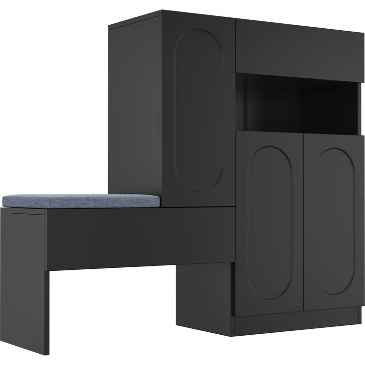 Moderner 2-in-1 Schuhschrank mit Sitzbank Schwarz höhenverstellbare Böden Schuhorganizer für Flur Aufbewahrungsbank mit Sanftschließmechanismus Kippsicherung 130 cm Breite Schuhregal mit Sitzauflage, 130cmx35cmx110cm – Bild 9