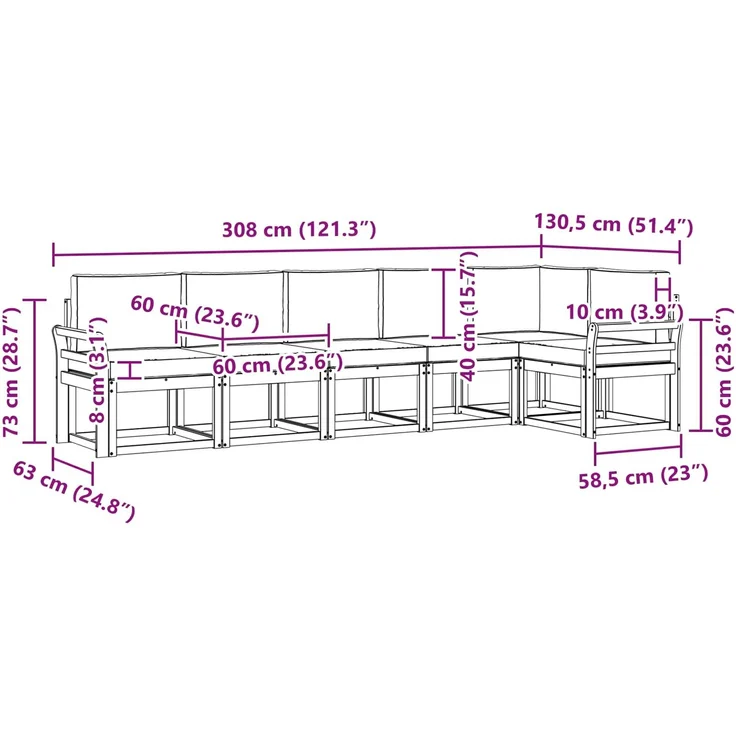vidaXL Outdoor-Sofagarnitur 6 stk. 6-Sitzer Natur und Hellgrau 3366464 – Bild 10