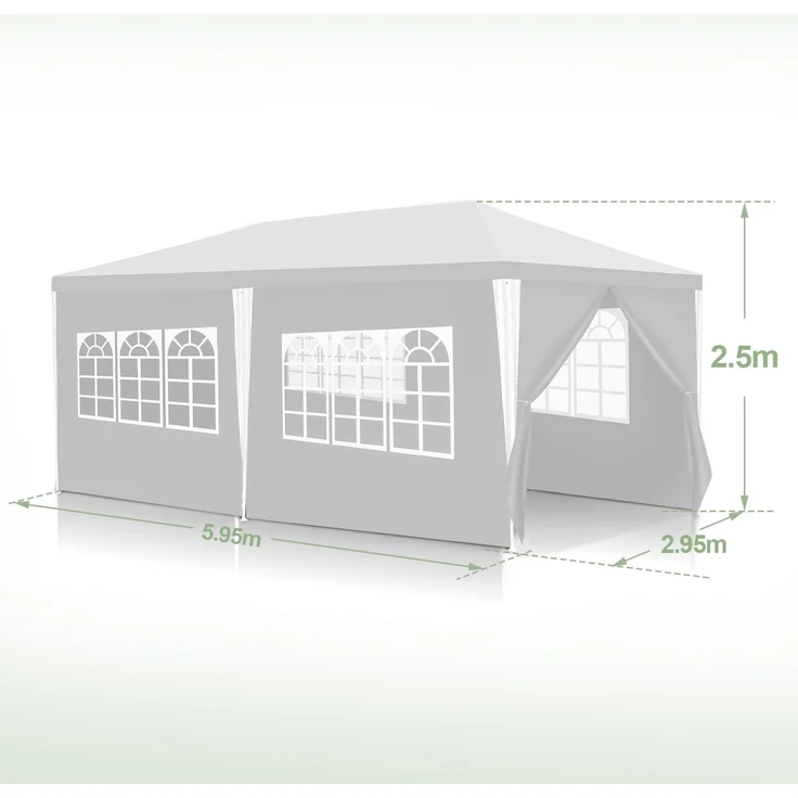 Eikuavons Pavillon Partyzelt Gartenzelt Marktzelt, Stabil, Gartenpavillon mit PE Beschichtung, Sonnenschutz für Outdoor, Weiß, 3 x 6 m,Polyethylen – Bild 2
