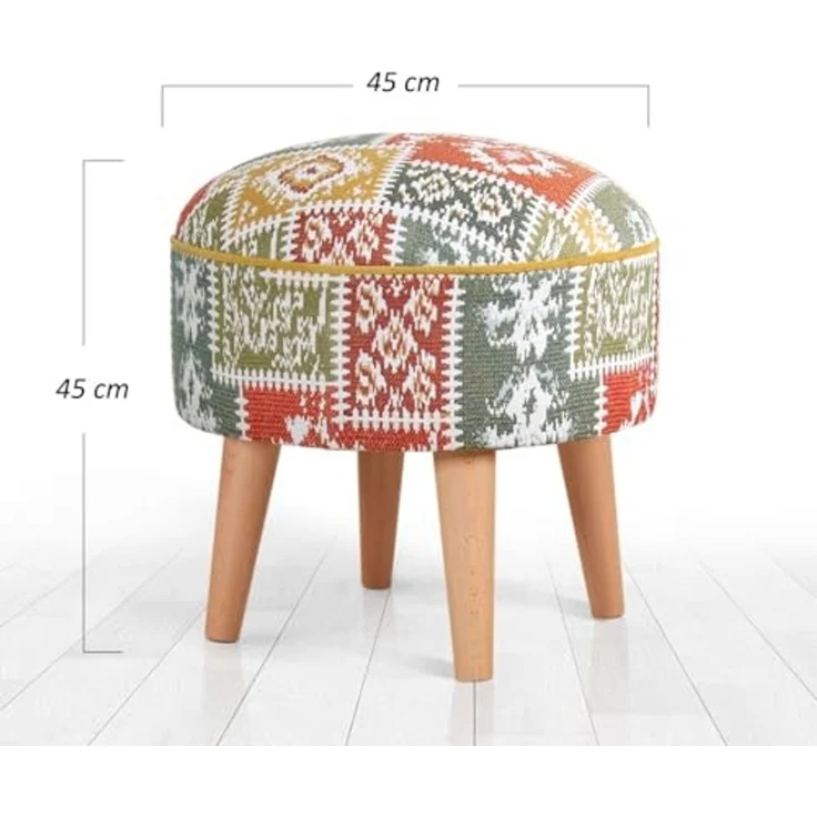 Atelier Del Sofa Stylish White Pouffe, 45 x 45 x 45 cm | 50% Cotton & 50% Linen, 35 HR Orthopedic Soft Sponge (6 cm) | Durable Beech Wood Legs, Perfect for Modern Living Spaces – Bild 2