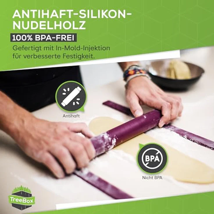 TreeBox Profi Teigrolle aus Silikon und Edelstahl - Das Moderne Nudelholz ohne Griffe - Fondant und Teig im Handumdrehen Ausrollen - Antihaftwirkung (Grape) – Bild 3