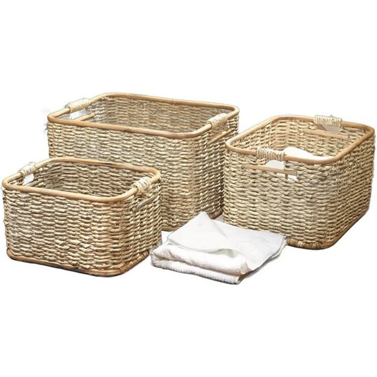 Dekoleidenschaft Aufbewahrungskorb aus Rattan und Schilfstroh in 3 Größen, Regalkorb, Wäschekorb, Korb (1 St), Regalkorb, Wäschekorb, Korb, Flechtkorb, Schrankkorb, Dekokorb, Kiste – Bild 4
