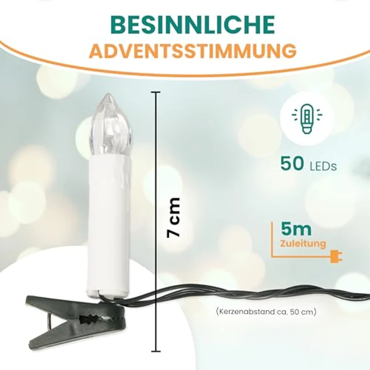 Gartenpirat LED-Lichterkette 14,5m 30 LED-Kerzen warmweiß Timer Weihnachtsbeleuchtung Innen&Außen – Bild 5