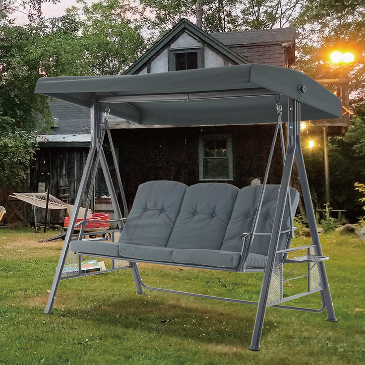 MCombo 3-Sitzer Hollywoodschaukel, Gartenliege wetterfest, Gartenschaukel outdoor, Schaukelbank mit Sonnendach, Dunkgelgrau, 4092 – Bild 7