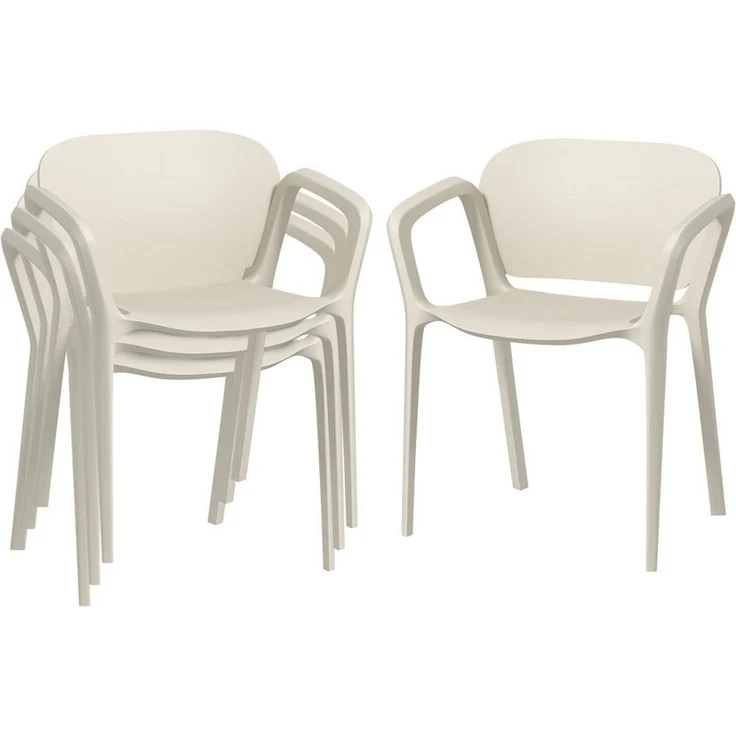 Outsunny Gartenstuhl 4er Set, aus Kunststoff, mit Armlehne, Rückenlehne, stapelbar (wetterfest Gartenstühle, 4 St), bis 120 kg belastbar Gartenmöbel für Hinterhof, Garten, Balkon Weiß – Bild 1