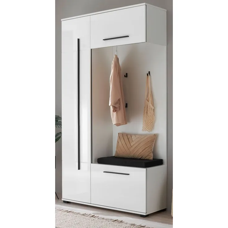 Kompaktgarderobe Design-D in weiß Hochglanz 111 x 200 cm