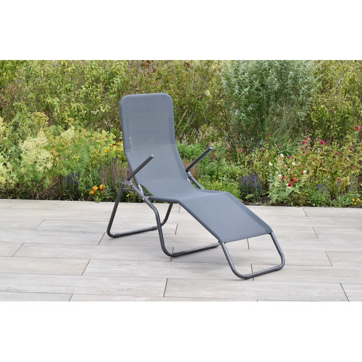 Merxx Wellnessliege XXL, Gartenliege mit Stahlgestell in Graphit und Textilbespannung in Grau, 205 x 55 cm, 2 Liegepositionen