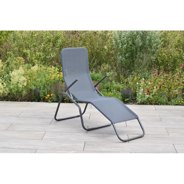 Merxx Wellnessliege XXL, Gartenliege mit Stahlgestell in Graphit und Textilbespannung in Grau, 205 x 55 cm, 2 Liegepositionen