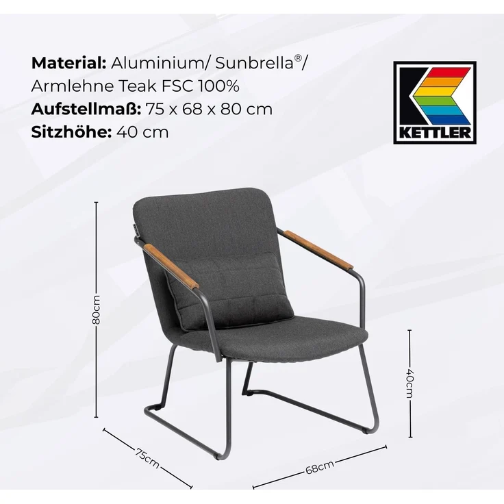 Kettler 2er Set GENTLE Lounge Sessel 0107608-7770 Anthrazit – Bild 3