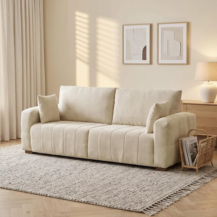 HOMCOM 3-Sitzer-Sofa, Samt (100 % Polyester), Cremeweiß, 220 x 86 x 84 cm – Bild 9