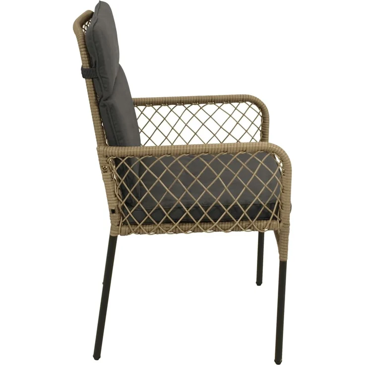 DEGAMO RAVALLO Gartensessel mit Armlehnen und Polster, Metall + Geflecht, schwarz/beige, 57cm – Bild 3