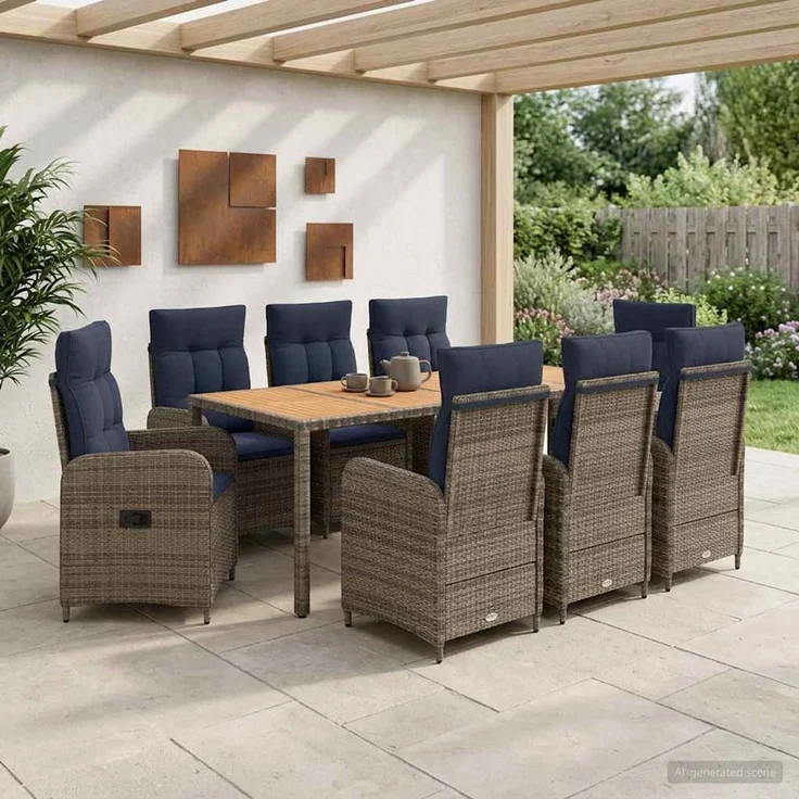vidaXL Outdoortisch-Set 9 stk. Grey and Navy Blue 150 x 90 x 75 cm 3422291 – Bild 1