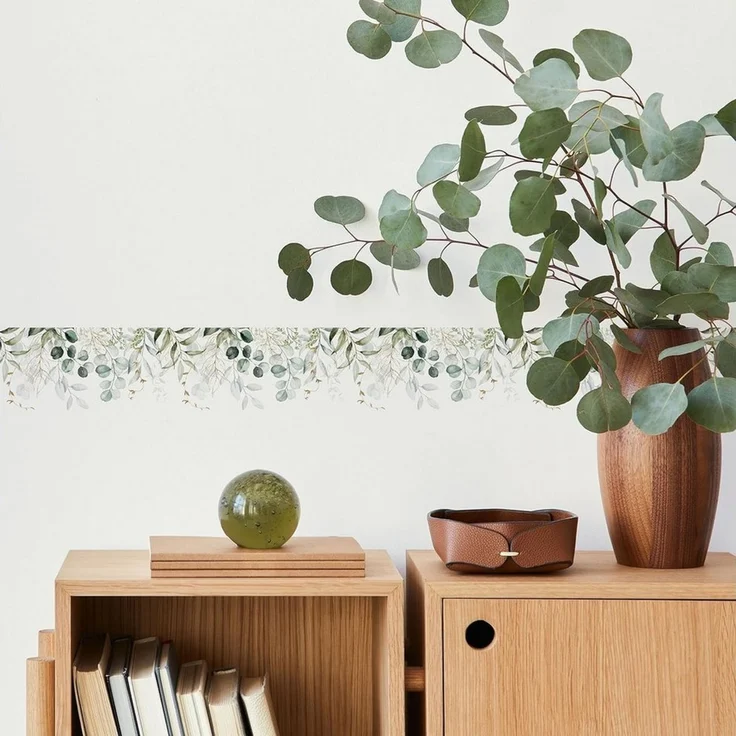 Muralo Bordüre Wandbordüre selbstklebend Blätter – Tapetenbordüre Wohnzimmer, bedruckt, Eukalyptusblätter, 10x300 cm, abriebfest, abwischbar – Bild 3