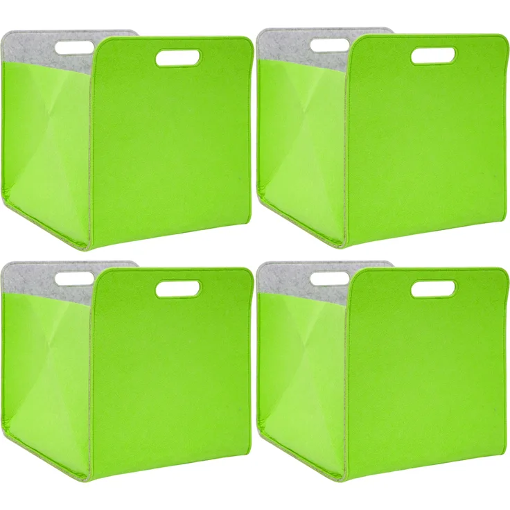 4er Set Filz Aufbewahrungsbox 33x33x38cm Kallax Filzkorb Grün