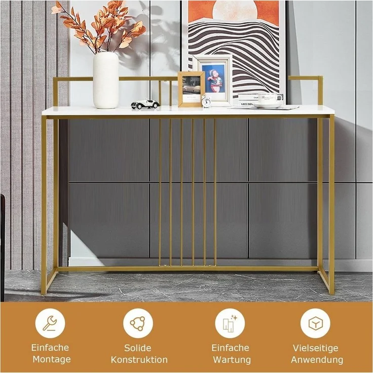 COSTWAY Konsolentisch, Marmoroptik, goldfarbenes Metallgestell, 120cm – Bild 2