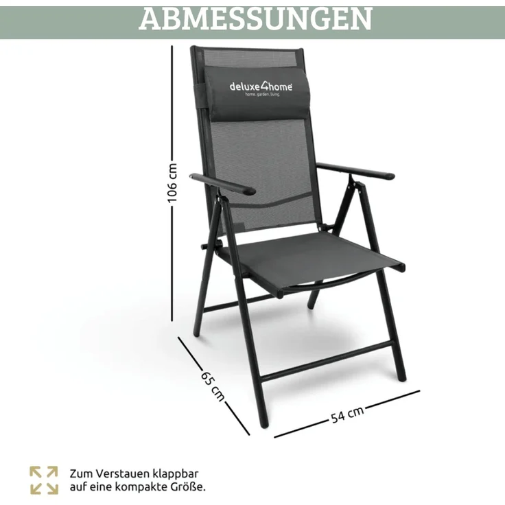 2er Set Gartenstuhl Hochlehner Verstellbar VOGT - Stahlgestell | Gartenstühle Klappbar mit Kopfkissen Campingstuhl Wetterfest Klappstuhl, Anthrazit – Bild 2