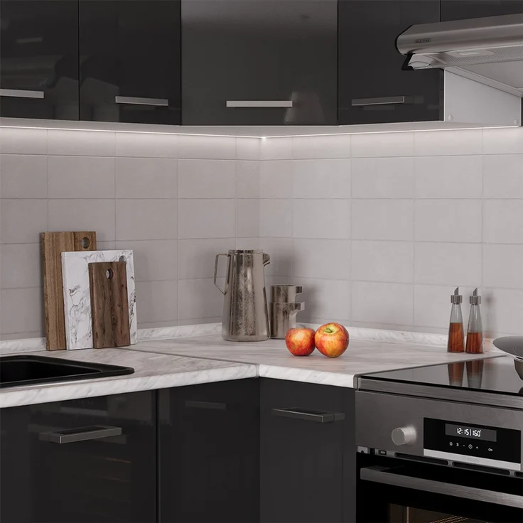 Eckküche R-Line Anthrazit Hochglanz/Weiß 187 x 167 cm, AP Marmor Vicco – Bild 4