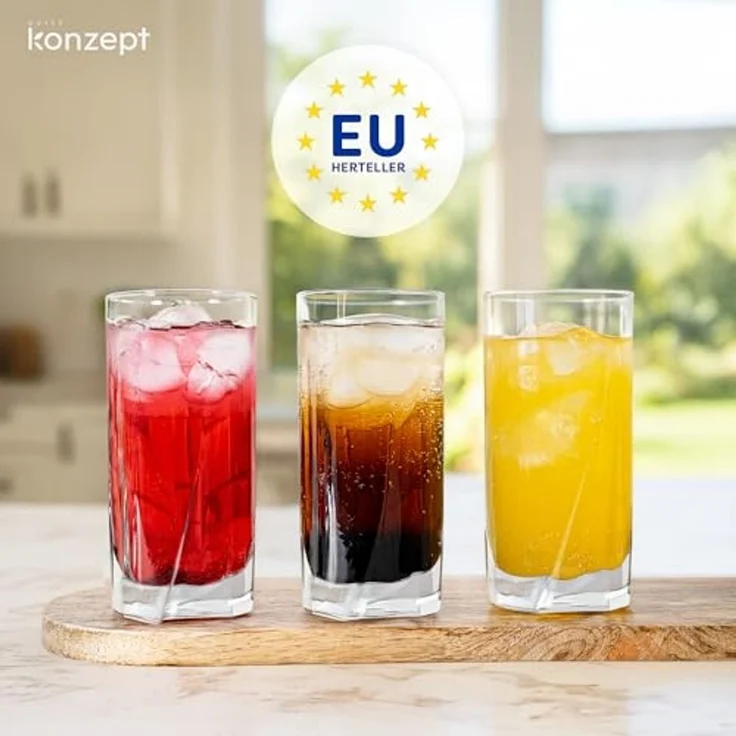 KONZEPT Gläser-Set 6 teilig/12 teilig, Longdrinkgläser, groß-280ml, 12-tlg, sicheres,Klares Glas ohne Mängel, Robust und langlebig – Bild 7