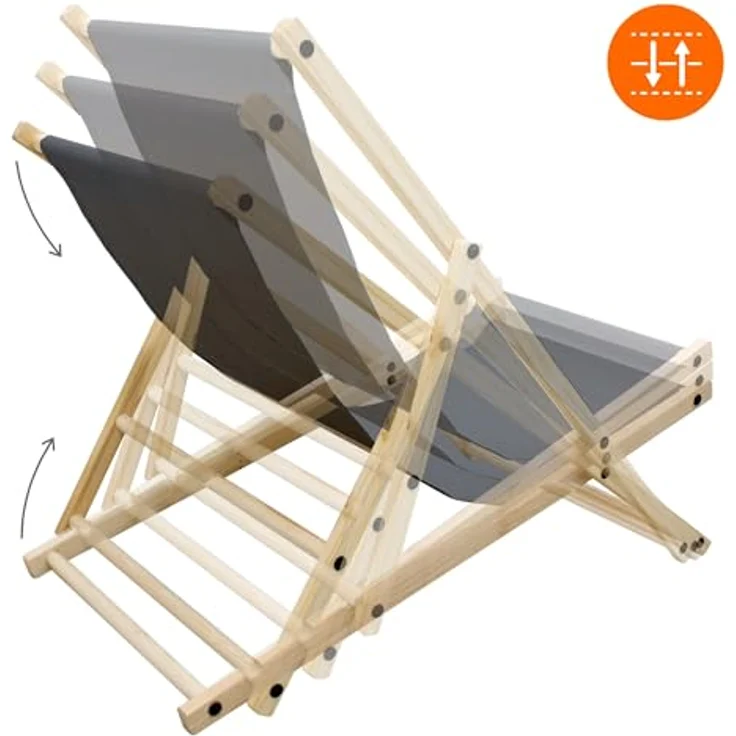 ECD Germany Klappbarer Liegestuhl aus Holz, Anthrazit, bis 120 kg Tragkraft, mit verstellbarer Liegehöhe und wetterfestem Oxford-Gewebe – Bild 6
