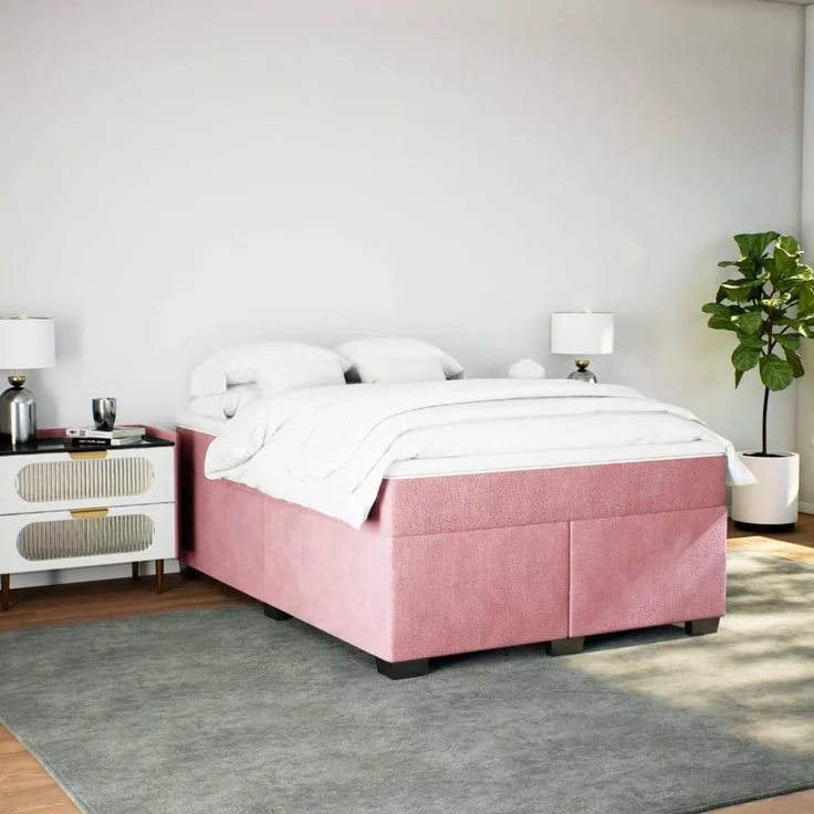 vidaXL Boxspringbett mit Matratze Rosa 140x200 cm Samt 3285292 – Bild 2