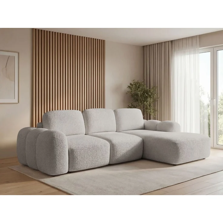 GRAINGOLD Ecksofa Avelin, Eckcouch für Wohnzimmer, L-Form mit Schlaffunktion und Bettkasten, Bouclé-Stoff, Grau, Rechts – Bild 3