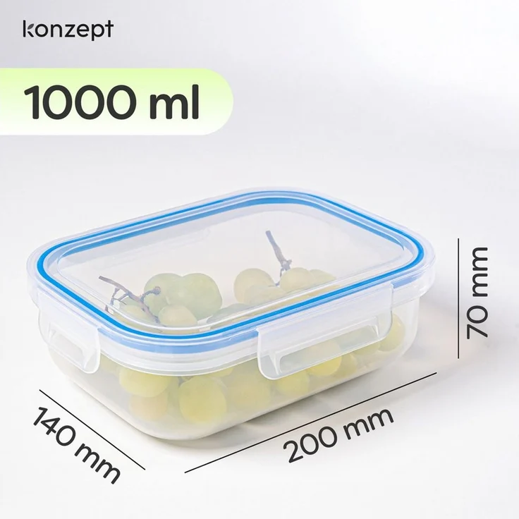 KONZEPT Frischhaltedose Set 1L mit Deckel,Kühlschrank Organizer Transparent, (6-tlg), Stapelbar, Lunchbox Auslaufsicher lebensmittelechtem Kunststoff – Bild 3