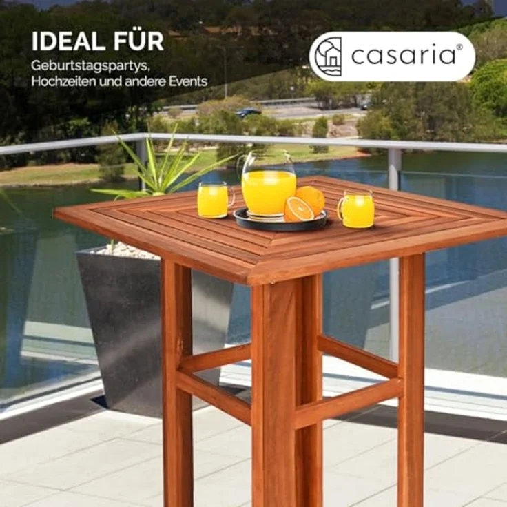 CASARIA® Bartisch mit Barhocker Set Outdoor Akazie 110 x 75 x 75 cm – Bild 7