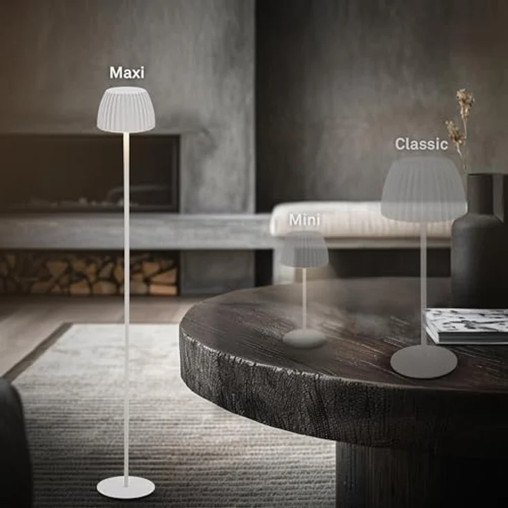 BRILONER - Riffle LED Stehlampe kabellos IP44 mit Touch, 19x124 cm, dimmbar, Memoryfunktion, Akku tauschbar, Akku Stehleuchte, Leselampe, Wohnzimmerlampe, German Design Award Winner 2025, Weiß – Bild 12