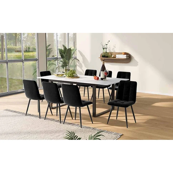Esstisch 140/180x80x75 cm aus MDF mit Marmoroptik – modernes Design mit Metallgestell – Bild 4