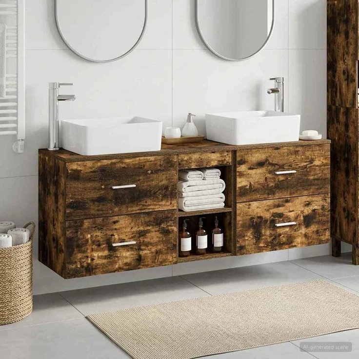vidaXL Badezimmerschrank-Set 3 stk. Geräucherte Eiche 136 x 35 x 80 cm 3405855 – Bild 1