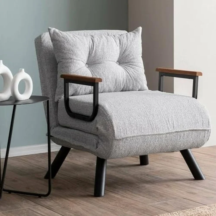 Dmora Poltrona Quaoar, Seduta imbottita, Divano singolo da salotto, Sedia Con braccioli, 60x78 h78 cm, Grigio chiaro – Bild 1