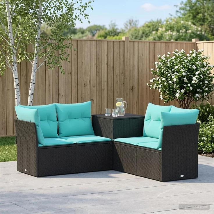vidaXL Sofa Set 5 stk. Schwarz und Blau 179 x 179 x 85 cm 3447830 – Bild 1