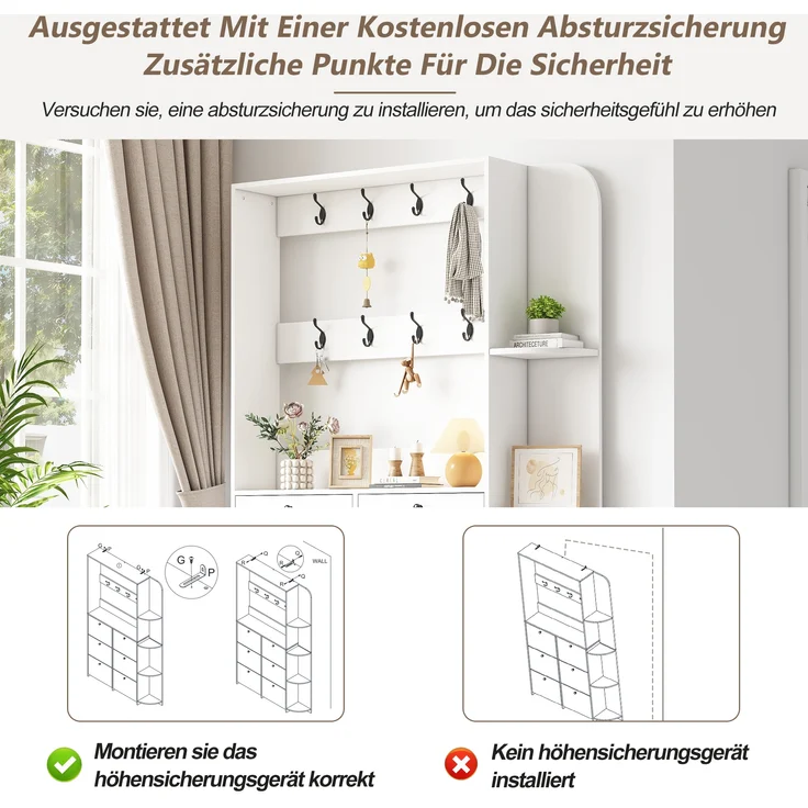 Garderobenständer, Spanplatte mit Klapptüren, 120x24x200 cm, weiß – Bild 6