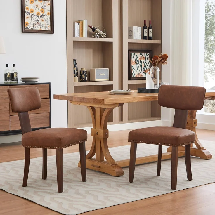 2-Teiliges Set PU-Leder-Esszimmerstühle, Stühle Mit Rückenlehne, Küchenstühle Mit Nagelkopfverzierung, Für Esszimmer Und Wohnzimmer, 49 x 54,3 x 80,7 cm