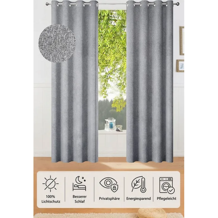 OTTO home Verdunkelungsvorhang Ronnel, 2 Stück, 100% verdunkelnd, Wohn - Schalzimmer, pflegeleicht (2 St), Ösen, verdunkelnd, Polyester, einfarbig, Wohnzimmer, Schlaf/-Kinderzimmer, 100% verdunkelnd