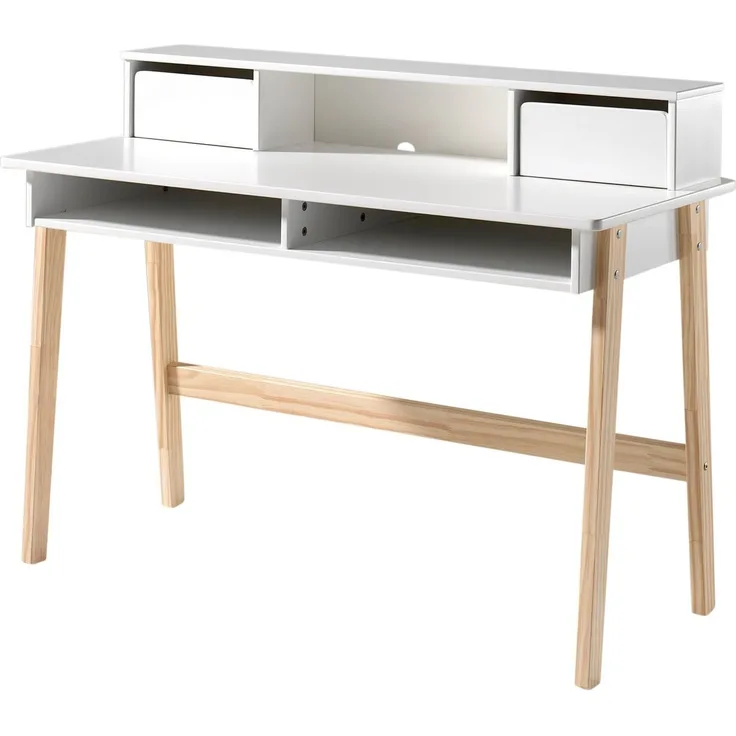Kinderschreibtisch >KIDDY< in Weiß aus Massiv Kiefer und MDF - 120x87x60 (BxHxT)