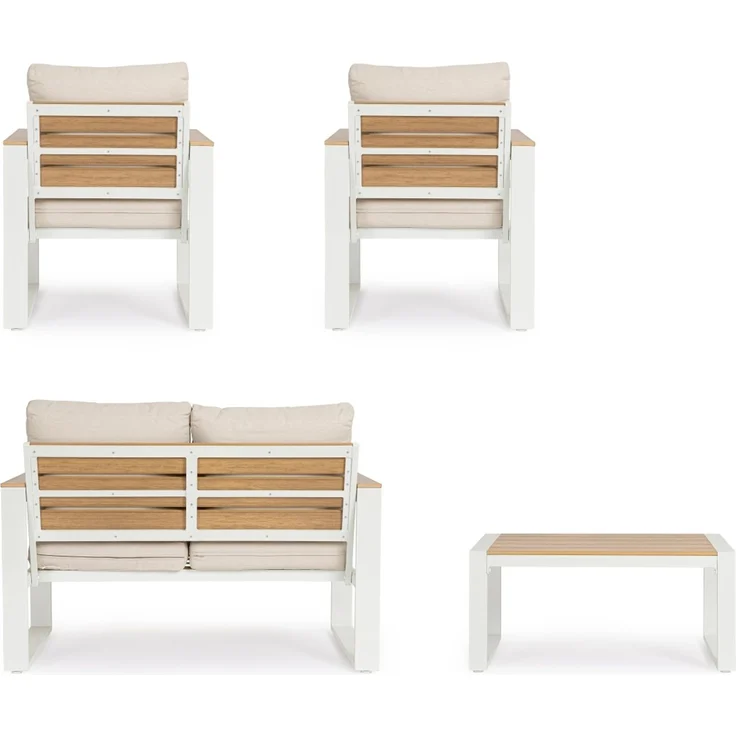 Garten-Set Orendra Aluminium, modern gepolstert, Weiß Beige, für 4 Personen, inkl. Kissen – Bild 7