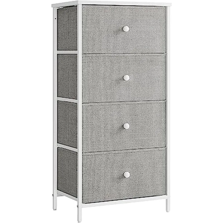 Songmics 'STL314L10' Kommode mit 4 Stoff-Schubladen, Holz / Stahl taubengrau-cremeweiß, 91,7 x 30 x 45 cm