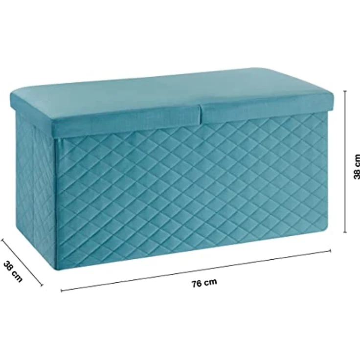 Baroni Home Faltbare Samttruhe, Aufbewahrungsbank, Loungehocker, Fußhocker Truhe, 76 x 38 x 38 cm, Petrolblau – Bild 3