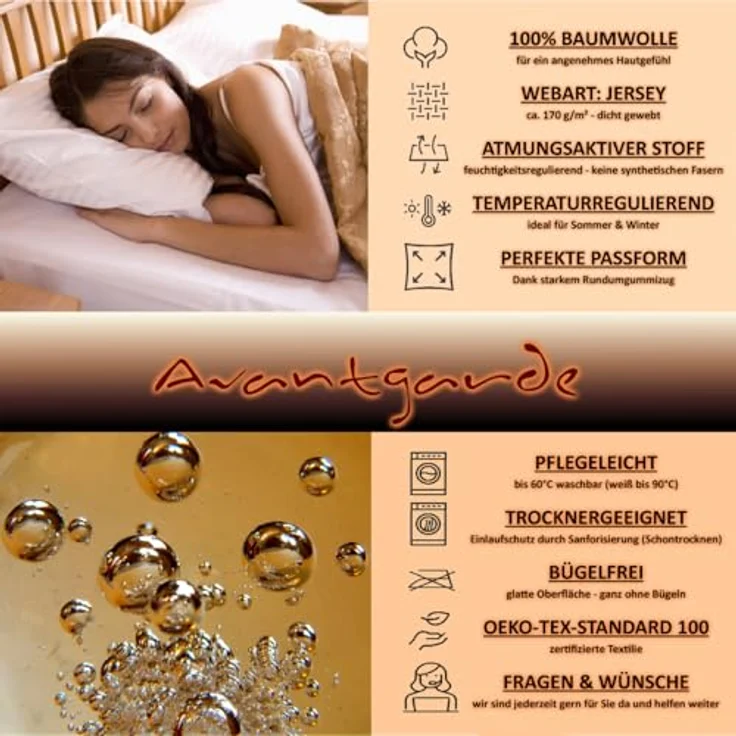AVANTGARDE Premium SPANNBETTLAKEN - 140x200-160x220-40cm Steg - auch für Boxspringbett & Wasserbett - Spannbetttuch, sehr Gute ca. 170g/m² - Bettlaken 100% Jersey Baumwolle, ÖKO-TEX (16 Schwarz) – Bild 5