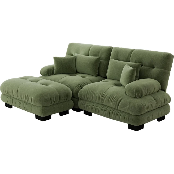 EINHOM Cloud Ecksofa für Wohnzimmer, Chenille Doppelsofa mit 2 Lendenkissen und 2 Dekokissen, Polstersofa mit breiten Armlehnen und Ottoman, Chenille Grünes – Bild 7