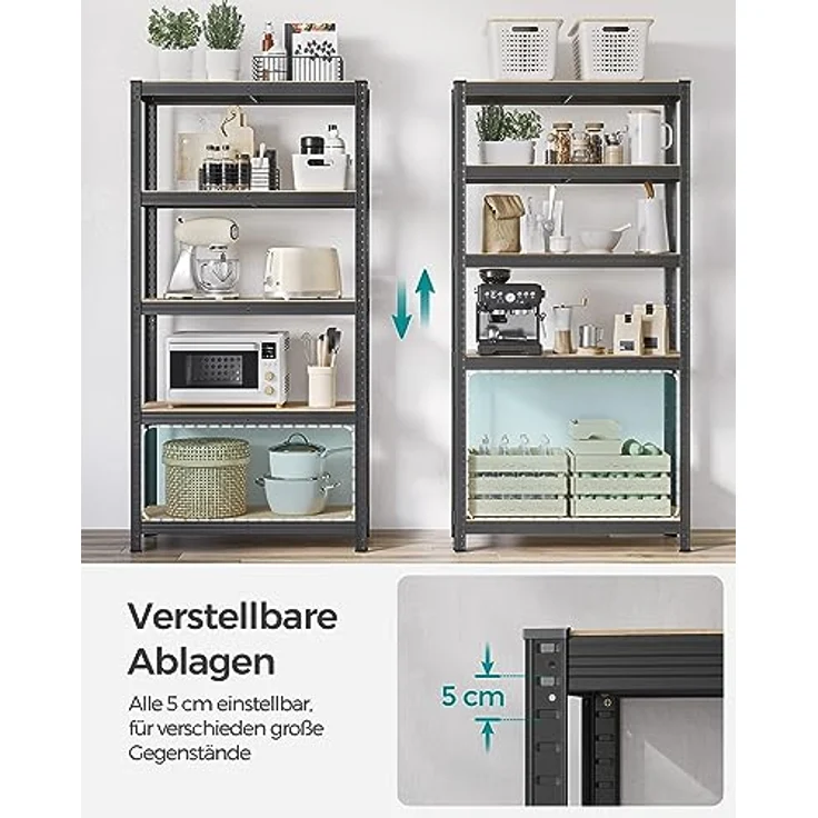 SONGMICS Schwerlastregal, 2er Set, Kellerregal, Lagerregal, 40 x 90 x 180 cm, Regal mit Stahlgestell, jeweils bis 875 kg belastbar, 5 verstellbare Ablagen, grau GLR040G02 – Bild 6