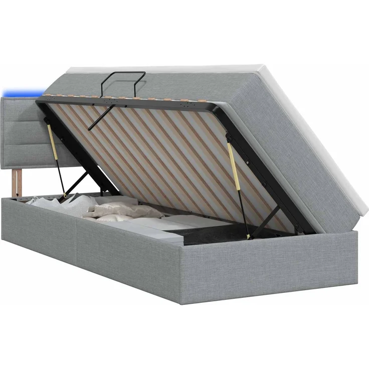 vidaXL LED-Speicherbett mit Matratze Hellgrau 90 x 200 cm Stoff 3458973 – Bild 2