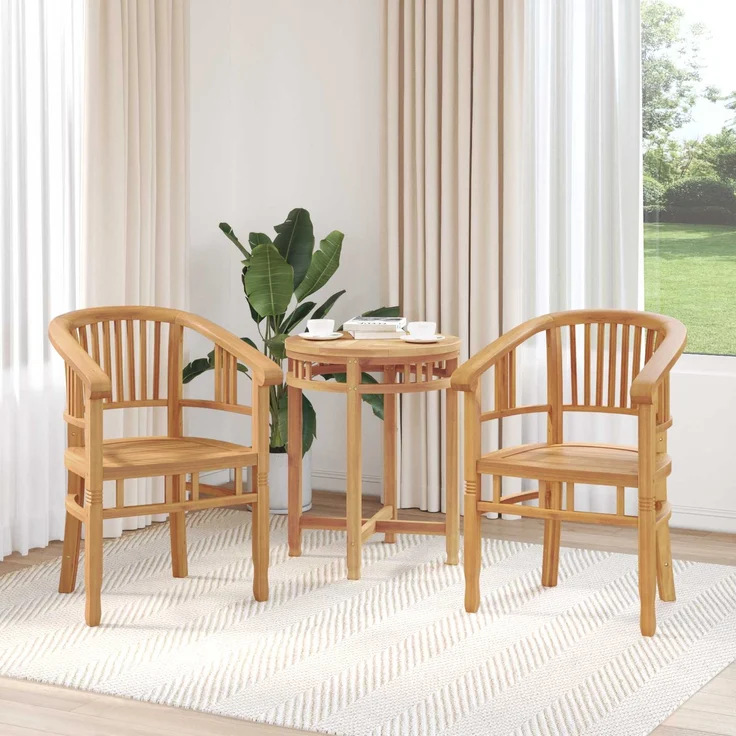 vidaXL Stuhl 2 pcs Braun 63 x 58 x 89 cm Massivholz Teak 42008383 – Bild 2