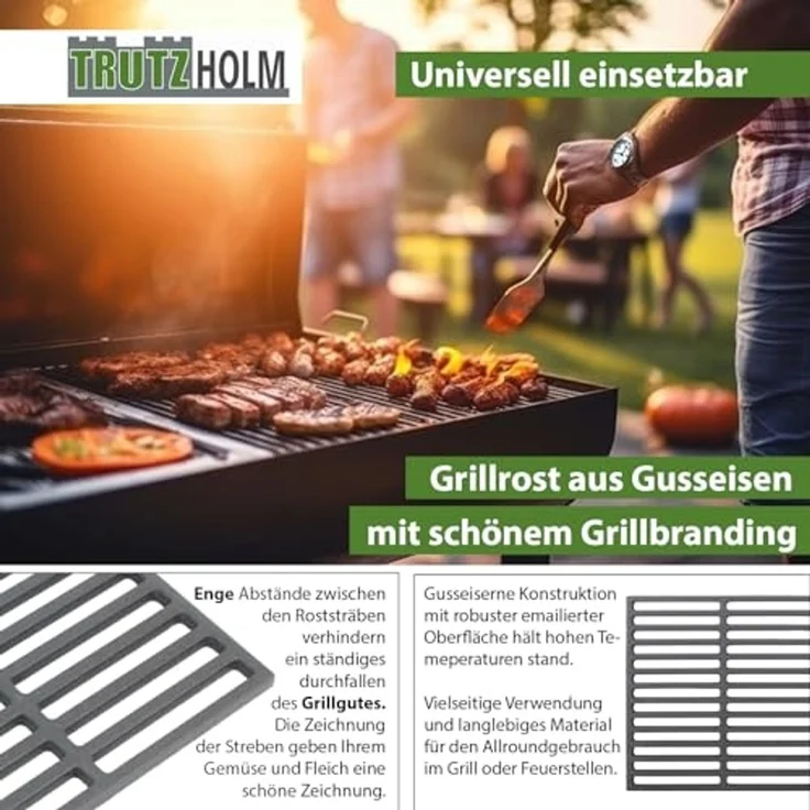 Grillrost 38x29cm rechteckig emailliert Rost Grillgitter Gusseisen Grillplatte – Bild 6