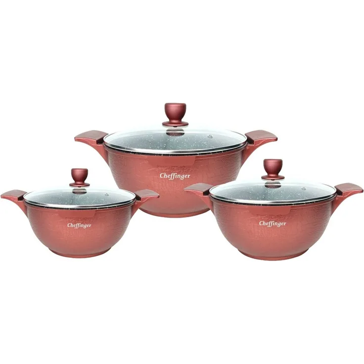 Kochtopfset 20-24-28cm 6-tlg Topf Induktion Alu Guss Geschirr Burgundy