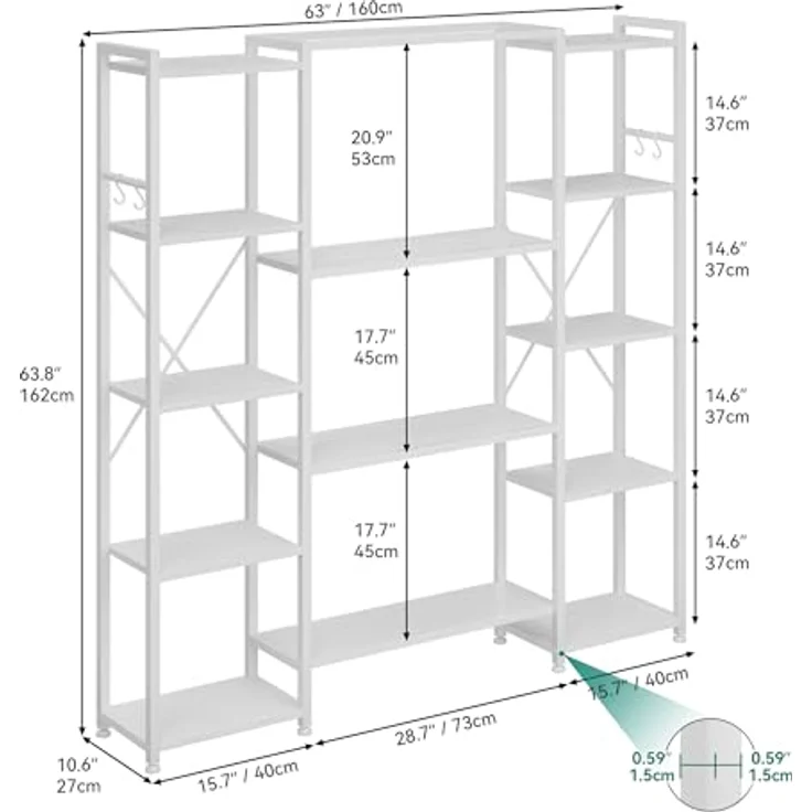 YITAHOME Industrielles Bücherregal 73 cm breit, Stehend Offen Aus Holz Und Metallrahmen Mit 13 Regalen, Präsentationsregal Für Wohnzimmer, Heimbüro, Reinweiß – Bild 3