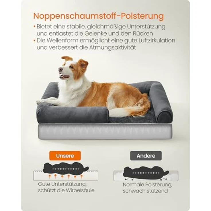 Feandrea Orthopädisches Hundebett, Hundekissen, Hundekorb, weiche Polsterung, Hundesofa, erhöhte Ränder, Bezug abnehmbar und waschbar, 91 x 71 x 20 cm, rutschfeste Unterseite, dunkelgrau PGW076G01 – Bild 4
